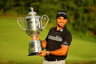 Jason Day holds the Wanamaker Trophy after winning the 2015 PGA Championship