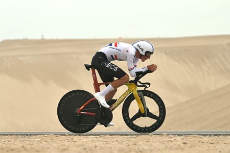 Josh Tarling during a time trial at the UAE Tour