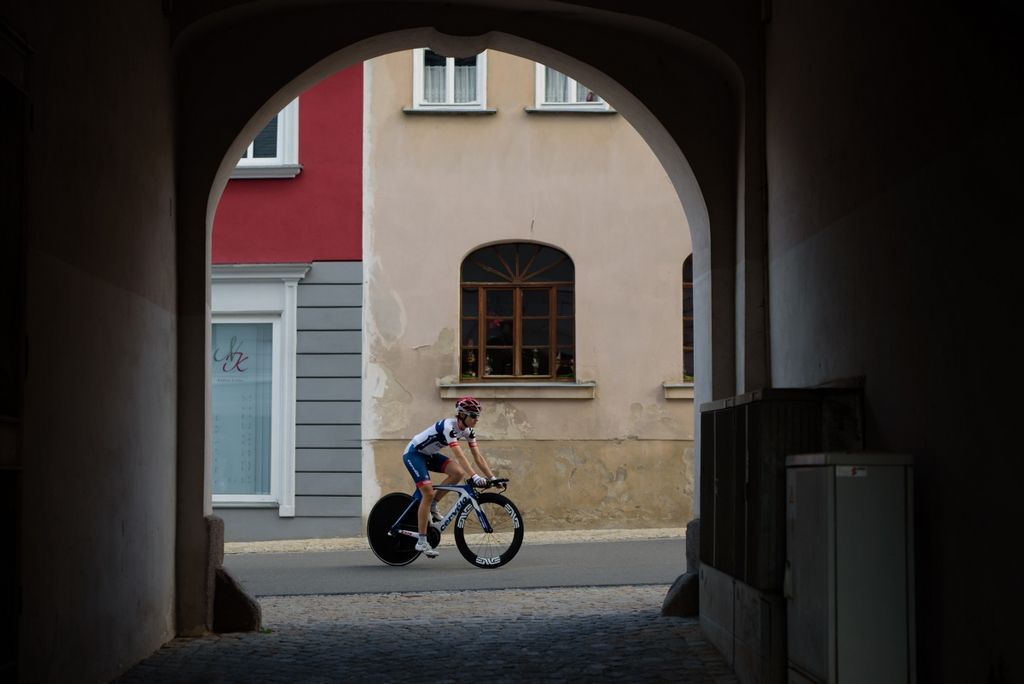 The Cervelo Bigla team warms up for the time trial