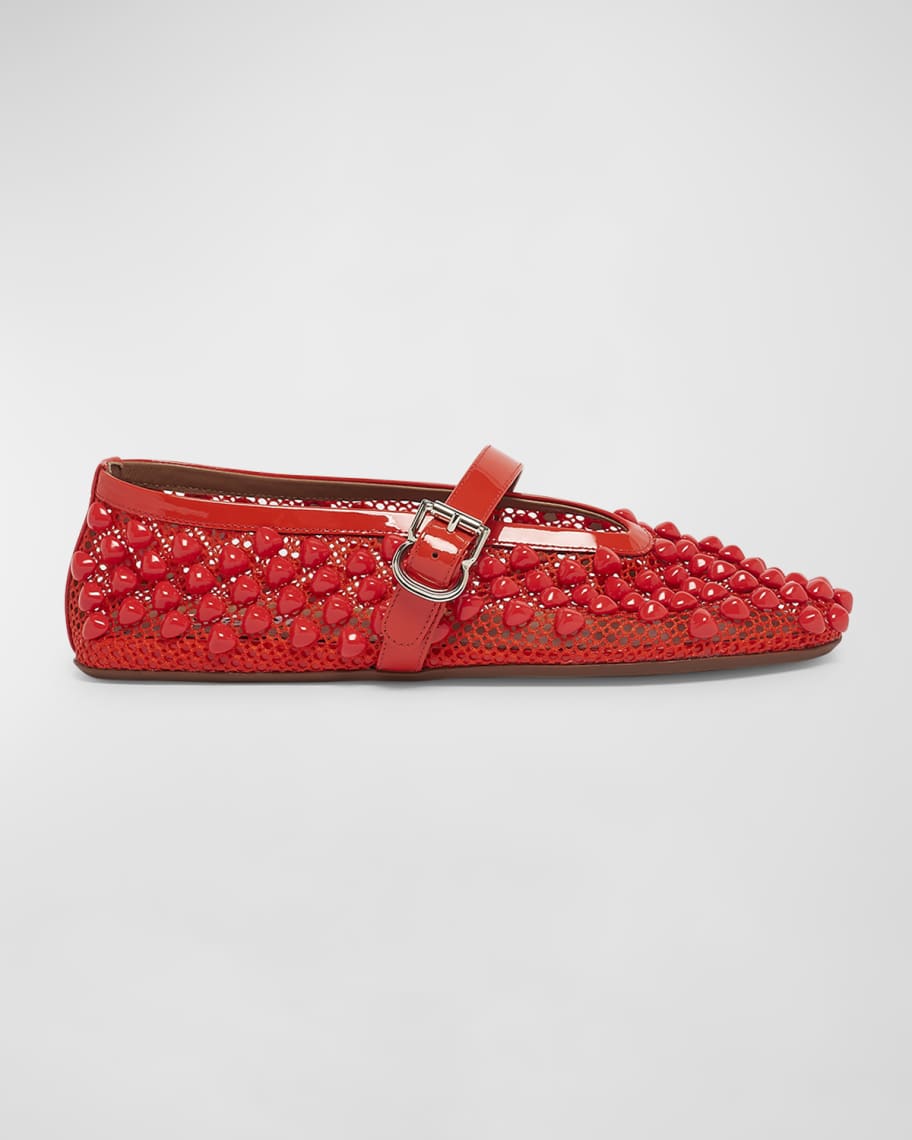Beaded Net Mary Jane Ballerina Flats