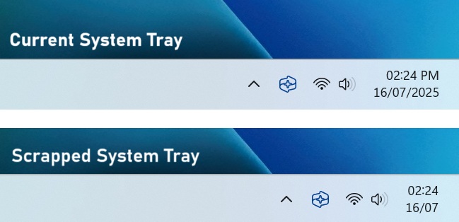 A comparison between the current and simplified system tray