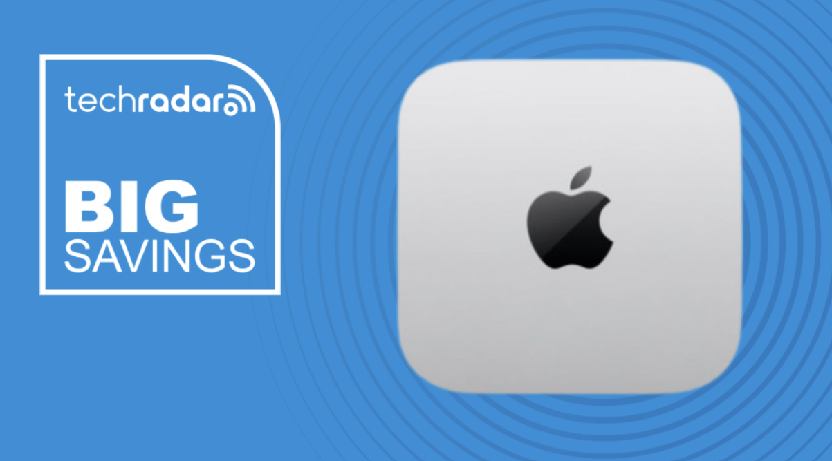 Apple Mac mini (M4) on a blue background with a TechRadar badge reading 'Big Savings'