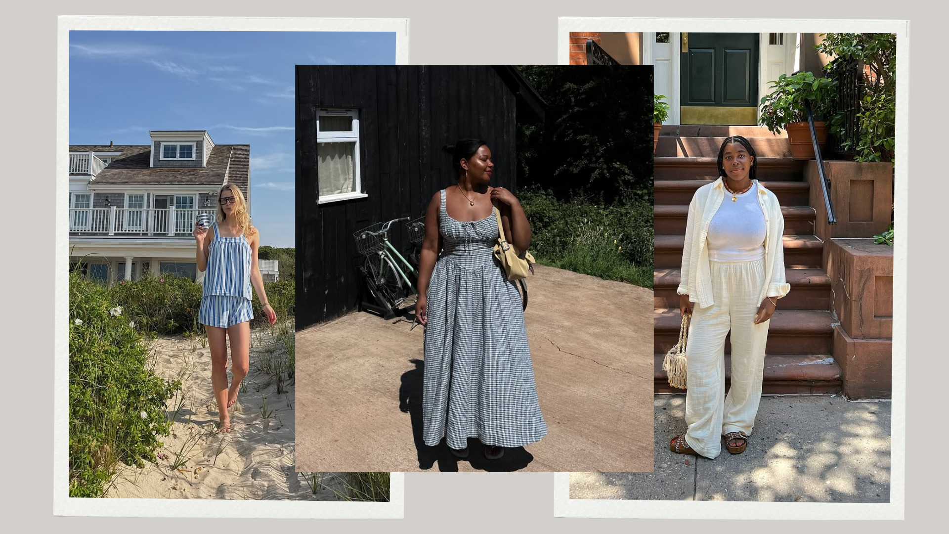 Three women in Hamptons-style outfits