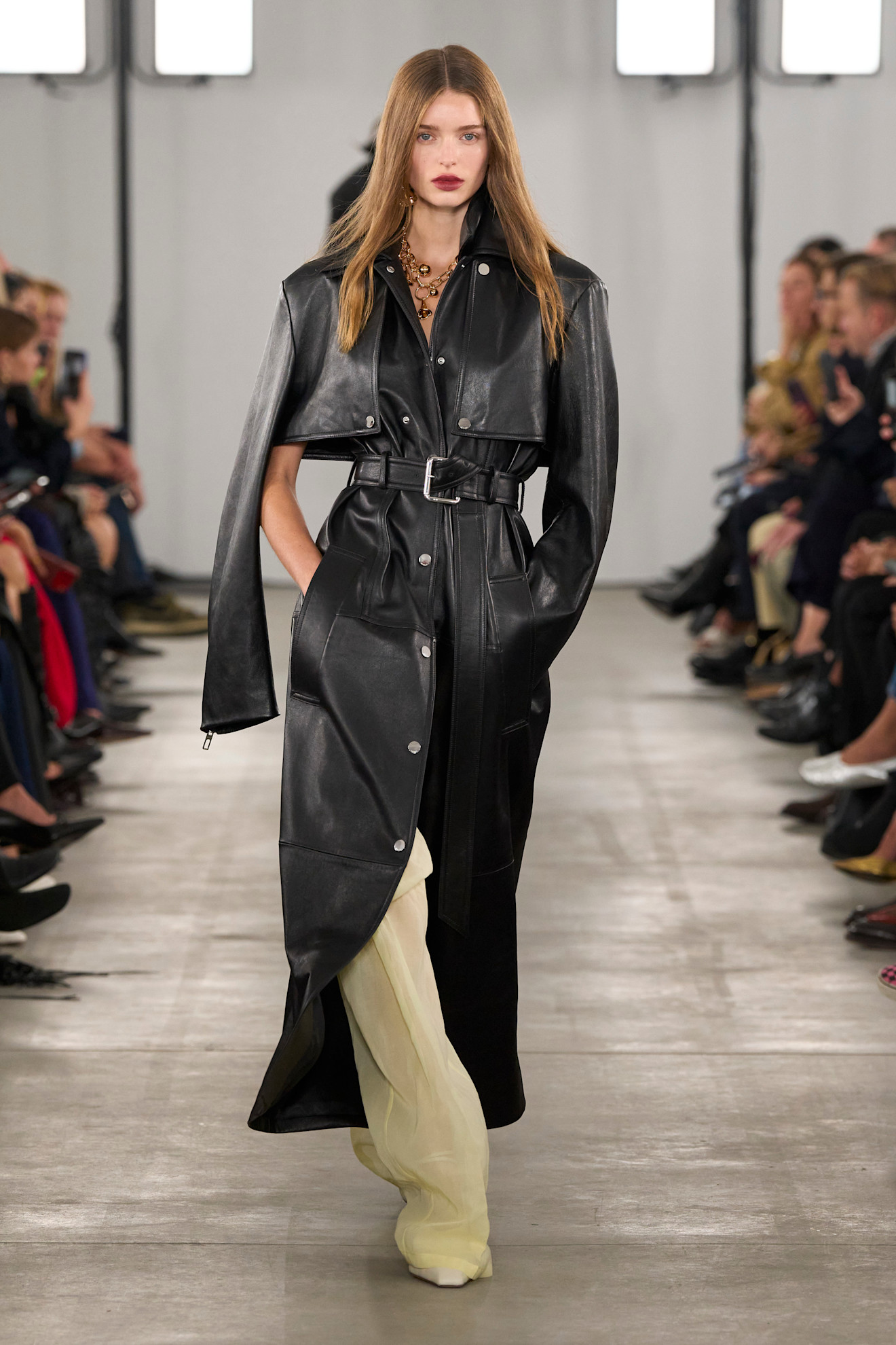 A model wore Kerry washington's leather trench coat on the Sportmax Spring 2026 runway
