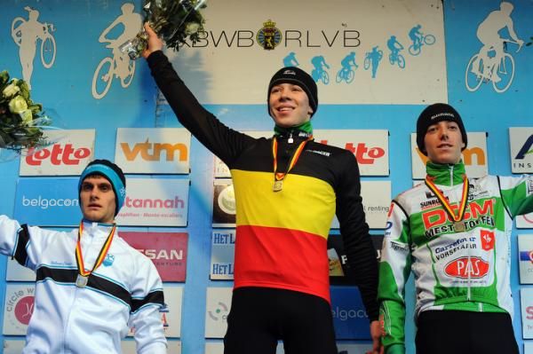 Junior men's podium: Jens Vandekinderen, Laurens Sweeck and Daniel Peeters