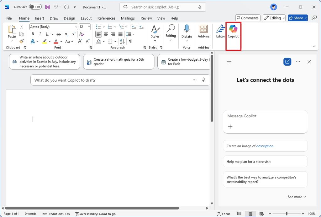 Word with Copilot feature