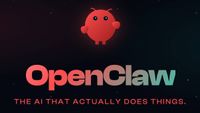 The OpenClaw logo, with its name and a catchphrase "the AI that actually does things."