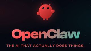 The OpenClaw logo, with its name and a catchphrase "the AI that actually does things."