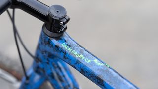 Close up on the paint and decals detail on Cameron Masons s works crux gravel bike