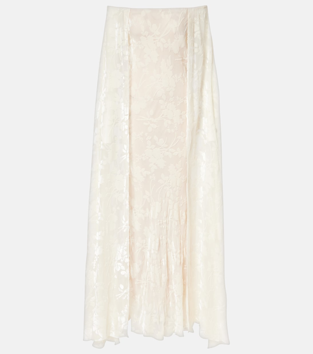 Floral Satin Jacquard Maxi Skirt in White - Rodarte