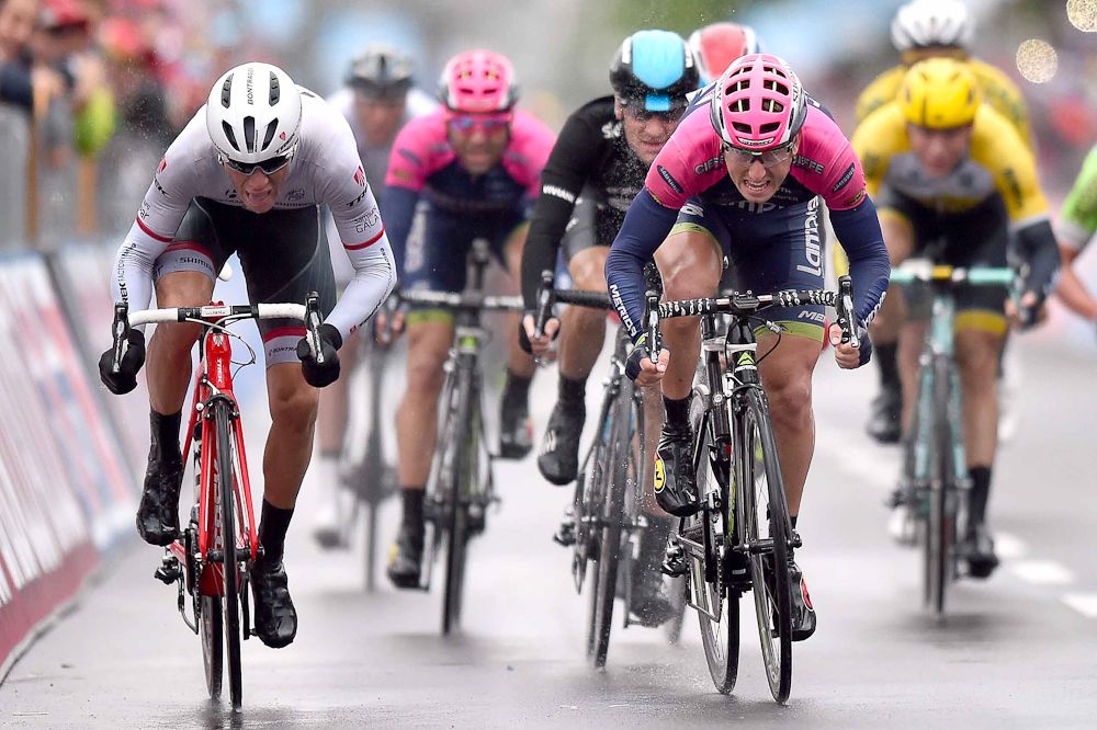 Modolo just slipped past Giacomo Nizzolo and Elia Viviani.