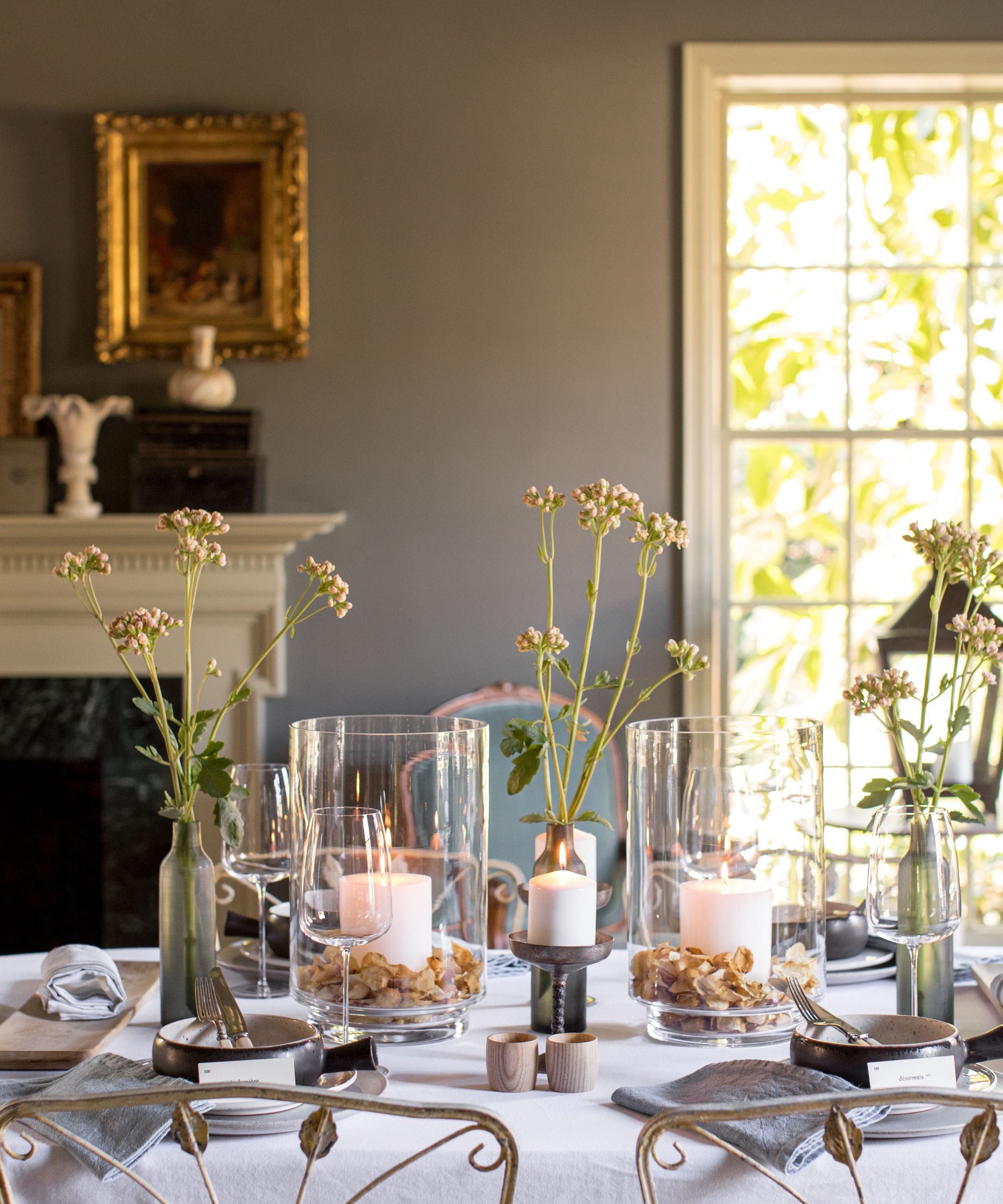 Tablescape with bud vases