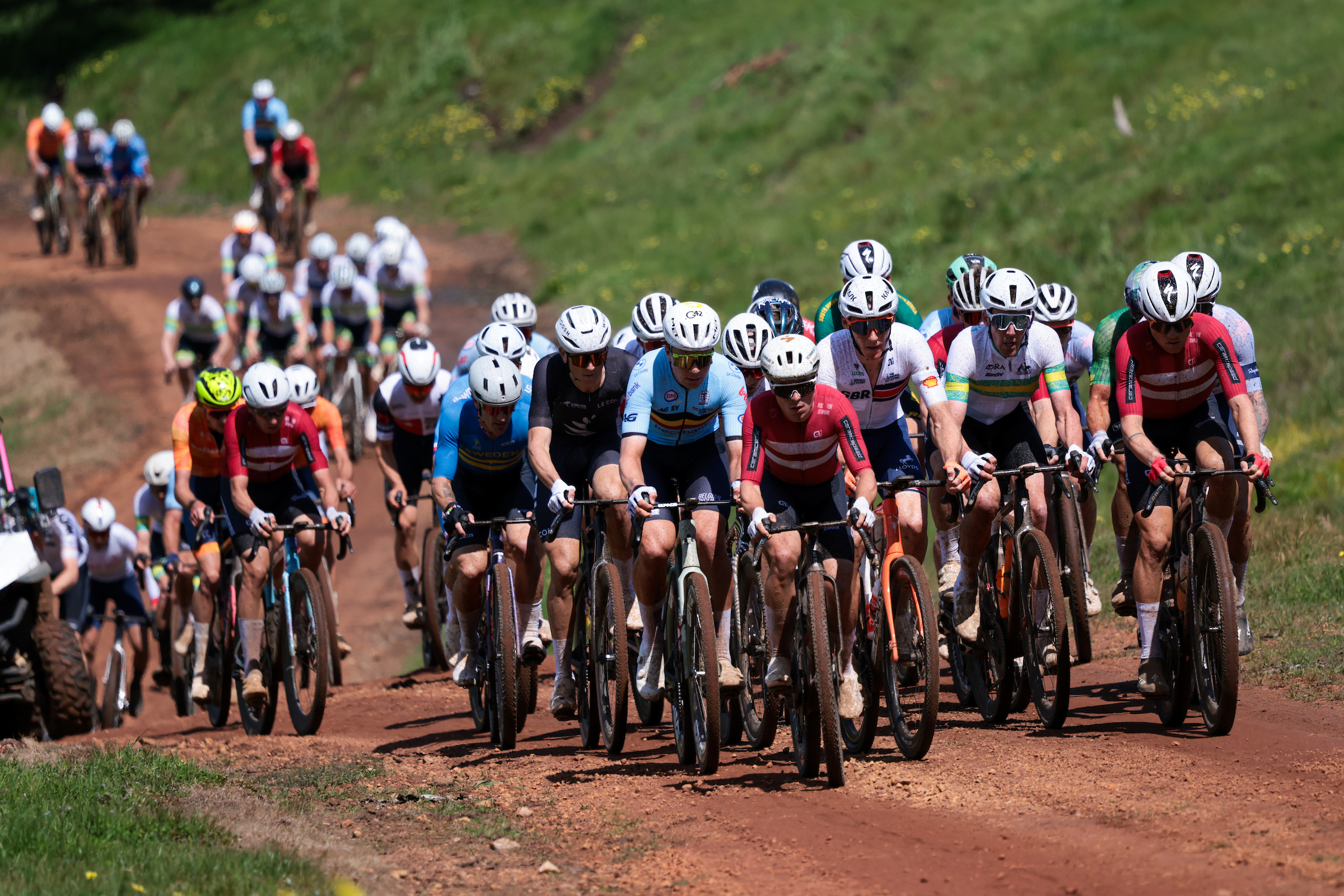Picture by James Raison/SWpix.com - 11/10/2026 - Cycling - 2026 UCI Gravel World Championships - Nannup, Western Australia, Australia - Men&amp;rsquo;s Elite - The peloton, Denmark