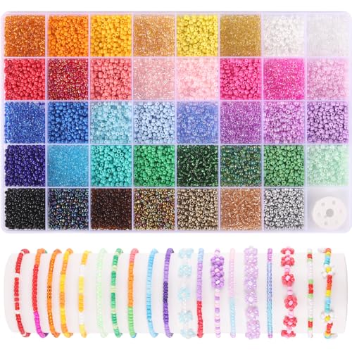 3mm Seed Beads, 39 Colors Glass Seed Beads for Jewelry Making, 9600pcs 5 Types Small Beads for Bracelets, Friendship Bracelet Beads for Girls Adults