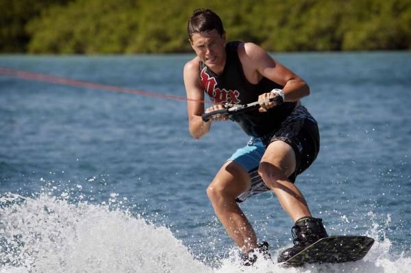 Niki Terpstra in full flight on the water in Curacao.