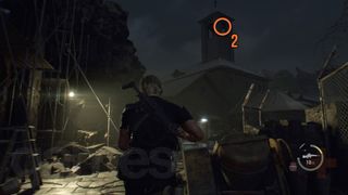 Resident Evil 4 Remake Cliffside Ruins Blue Medallion in bell tower