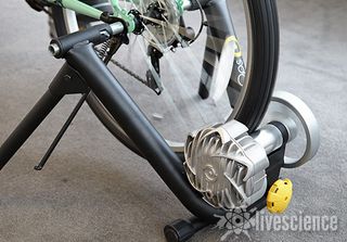 The Fuild2 Trainer raises the wheel and converts the regular bike into a stationary bicycle.