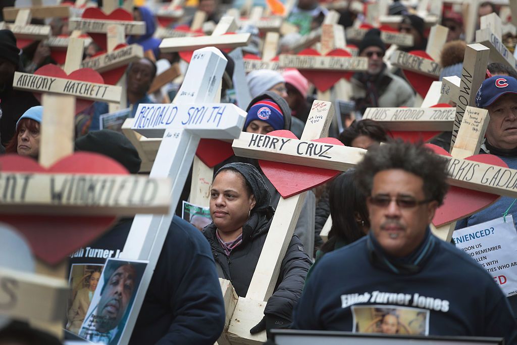 Activists march in Chicago.