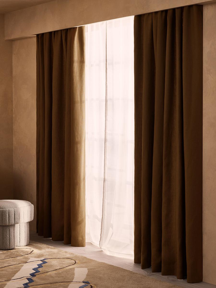 Vinnie Linen Curtains, Ochre, Width 263cm Length 228cm