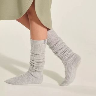 grey cashmere longer length lounge socks