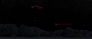 Jupiter will appear near the moon on April 14, 2013, in what astronomers call a conjunction.