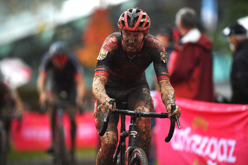 OVERIJSE BELGIUM OCTOBER 31 Michael Vanthourenhout of and Team Belgium Pauwels Sauzen Bingoal competes during the 62nd Druivencross Overijse UCI CycloCross Worldcup 2021 Mens Elite DruivencrossOverijse CXWorldCup UCIcyclocrossWC on October 31 2021 in Overijse Belgium Photo by Luc ClaessenGetty Images