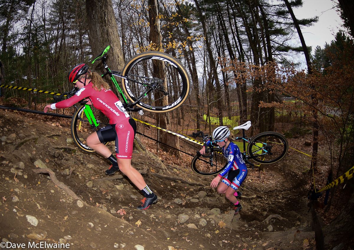 Emma White (Cyclocrossworld.com) leading Ellen Noble (JAM/NCC/Vittoria) during lap two