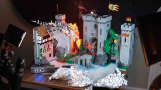 A toy castle, surrounded by dry ice smoke, created by the Smoke Ninja