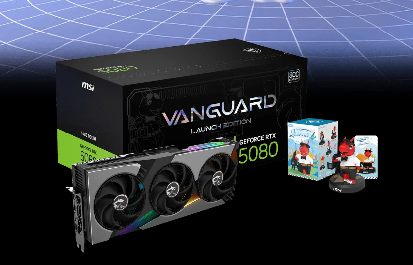 An MSI Vanguard Launch Edition RTX 5070 Ti graphics card.