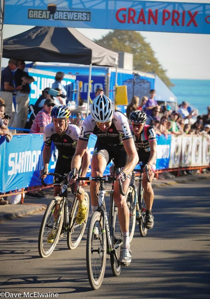 Ryan Trebon (Cannondale Cyclocrossworld.com) with Johnson and Powers with just one lap to go