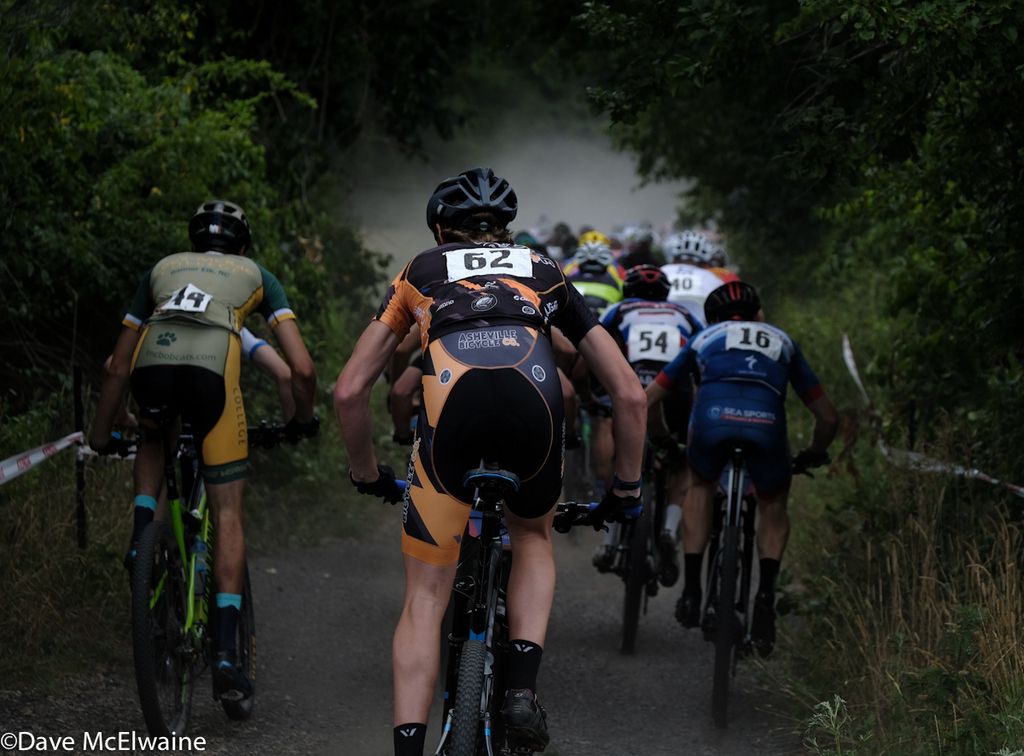 Riders at the back of the peloton had to deal with riding in a cloud of dust
