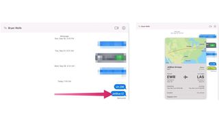 The process needed to track your flights on a Mac by tapping on the Airline name and flight number in iMessage
