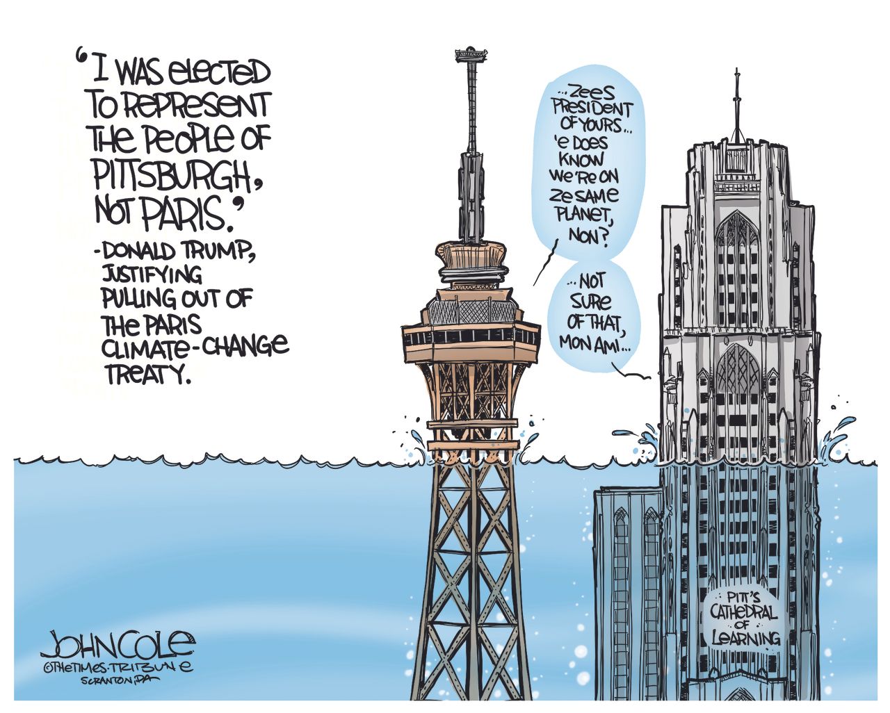 Political cartoon U.S. Trump Paris Agreement climate change&amp;amp;nbsp;Pittsburgh