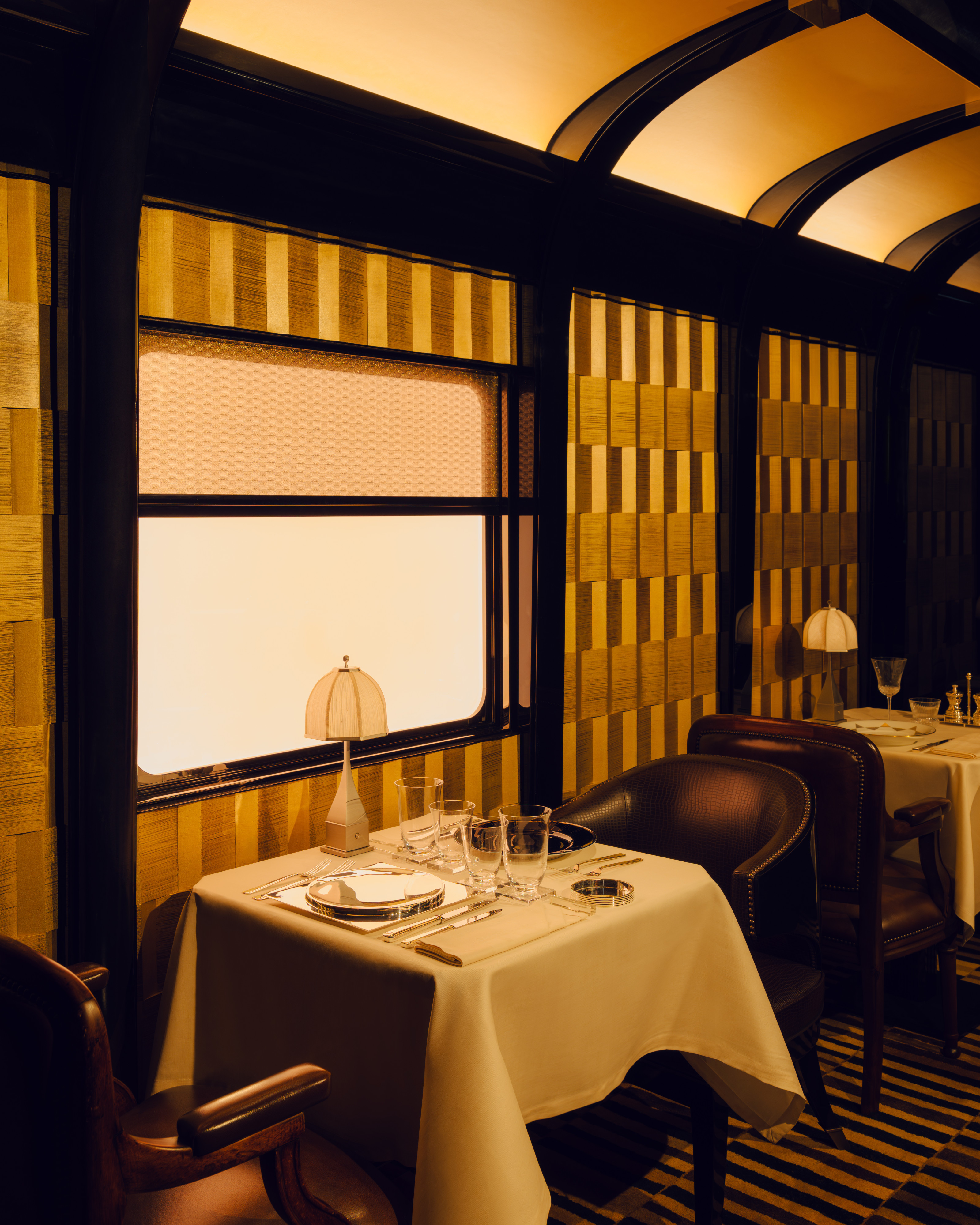 Restaurant interior design aboard the Orient Express, 2027
