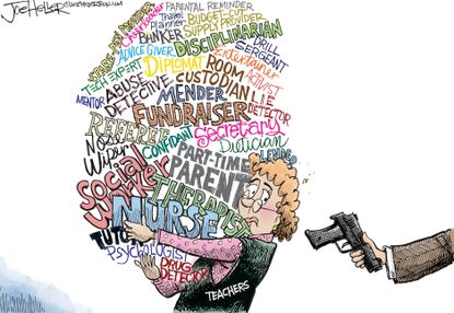 Political cartoon U.S. arming teachers school shootings