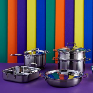 large multi steamer and stainless steel pan