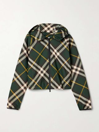 Cropped Hooded Checked Twill Jacket