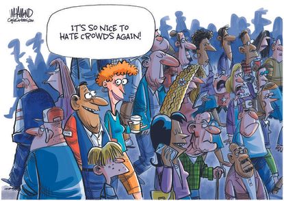 Editorial Cartoon U.S. covid masks normalcy crowds