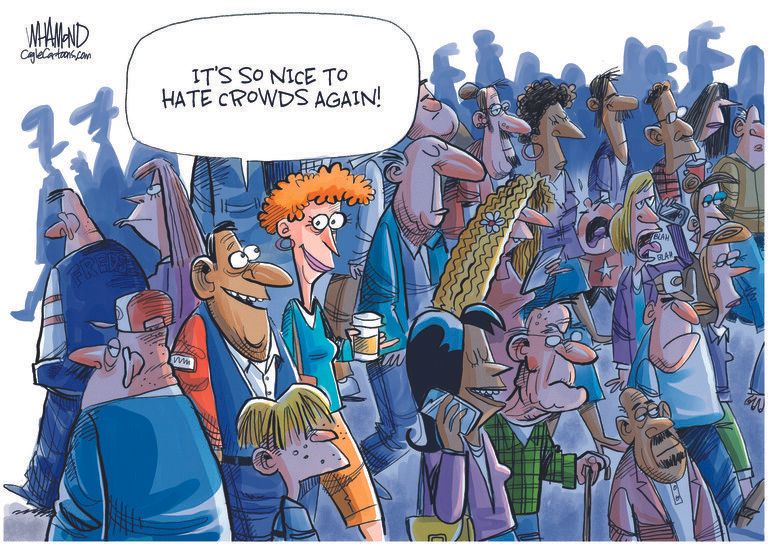 Editorial Cartoon U.S. covid masks normalcy crowds