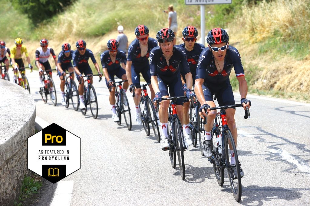 MALAUCENE, FRANCE - JULY 07: Geraint Thomas of The United Kingdom &amp; Dylan Van Baarle of The Netherlands and Team INEOS Grenadiers leads The Peloton during the 108th Tour de France 2021, Stage 11 a 198,9km km stage from Sorgues to MalaucÃ¨ne / @LeTour / #TDF2021 / on July 07, 2021 in Malaucene, France. (Photo by Tim de Waele/Getty Images)