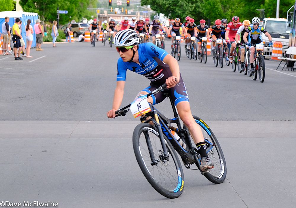 Taylor Lideen (Pivot) briefly found himself alone between the leaders and the peloton