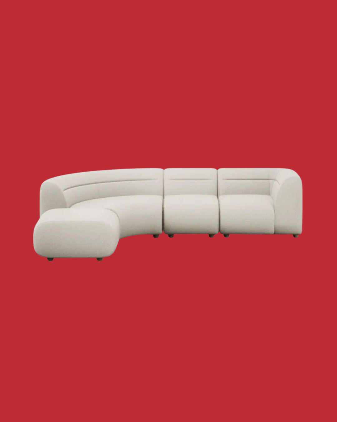 Lilli Left Hand Curved Corner Sofa in white against red background.
