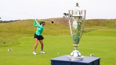 The US Women's Amateur trophy during the tournament at Bandon Dunes 