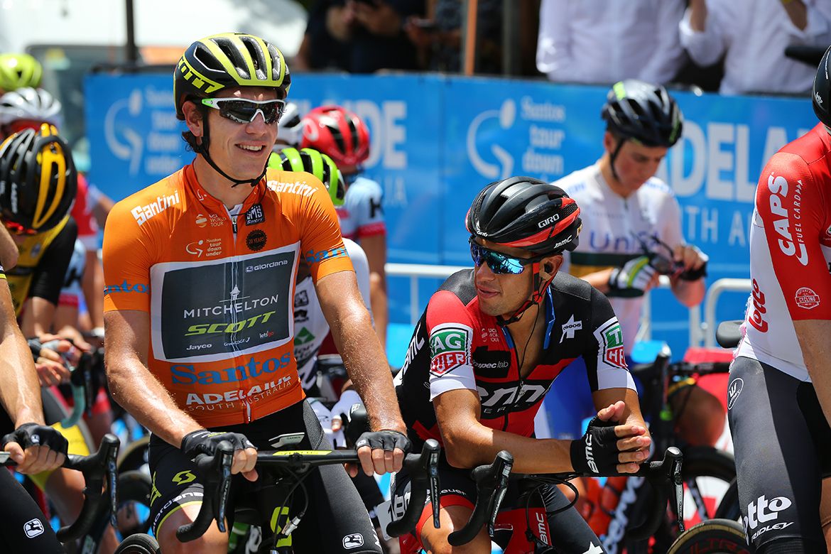 Daryl Impey (Mitchelton-Scott) and Richie Porte (BMC) on the start line