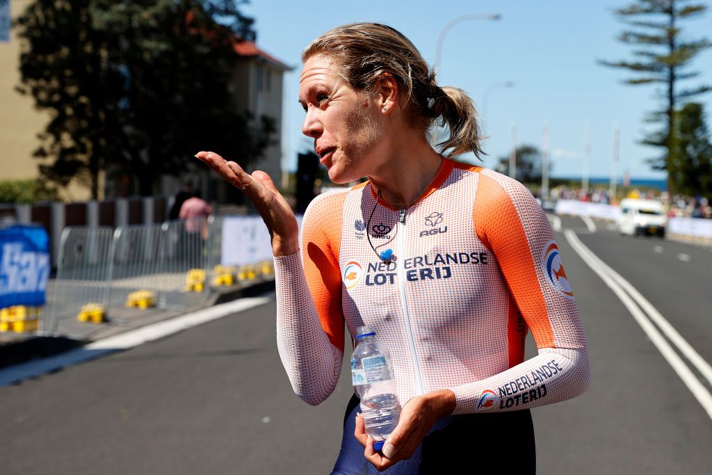 WOLLONGONG AUSTRALIA SEPTEMBER 18 Race winner Ellen Van Dijk of The Netherlands reacts after the 95th UCI Road World Championships 2022 Women Individual Time Trial a 342km individual time trial race from Wollongong to Wollongong Wollongong2022 on September 18 2022 in Wollongong Australia Photo by Con ChronisGetty Images
