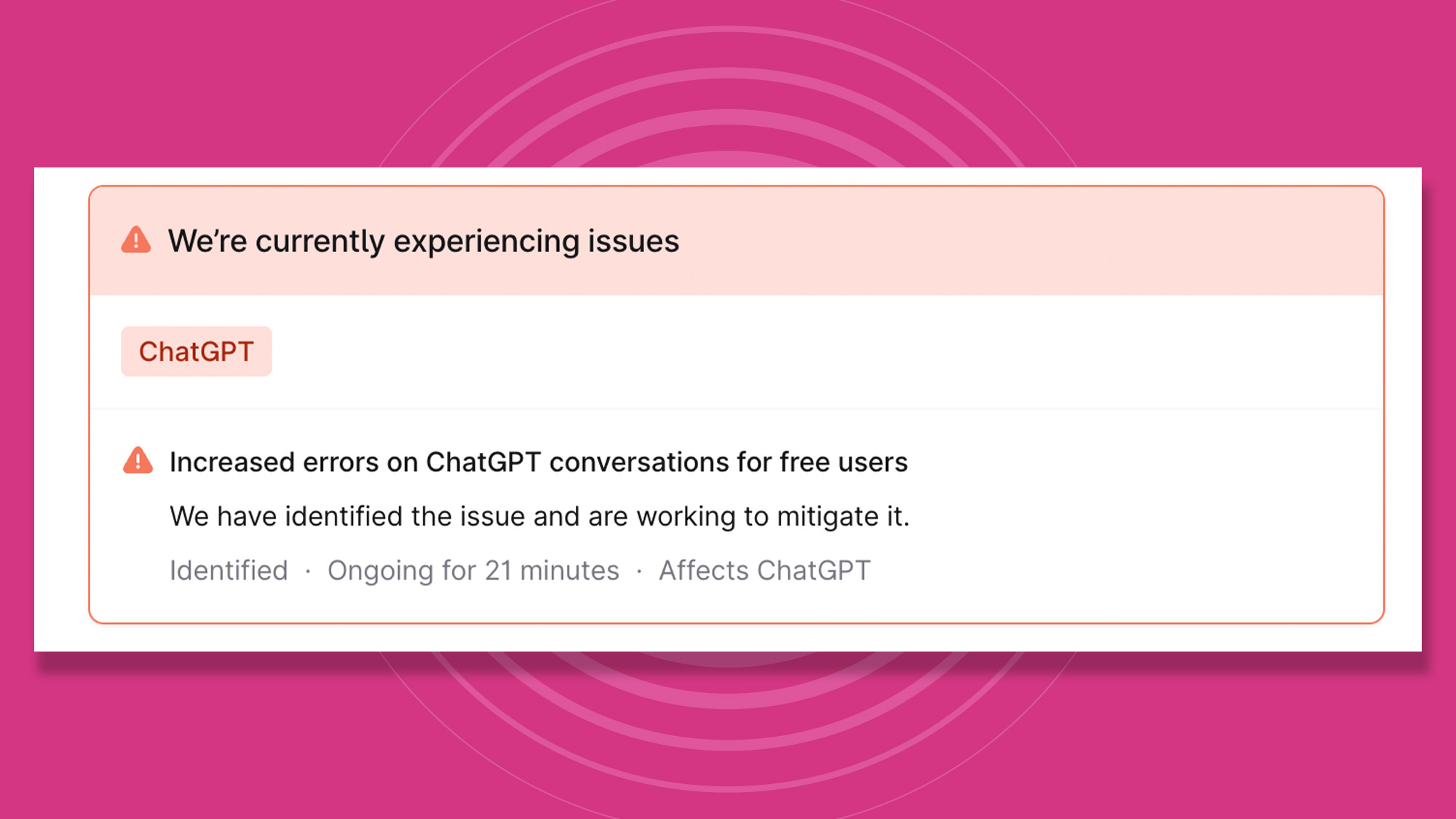 Screenshot of OpenAI's ChatGPT status page showing a ChatGPT outage on October 30 2025
