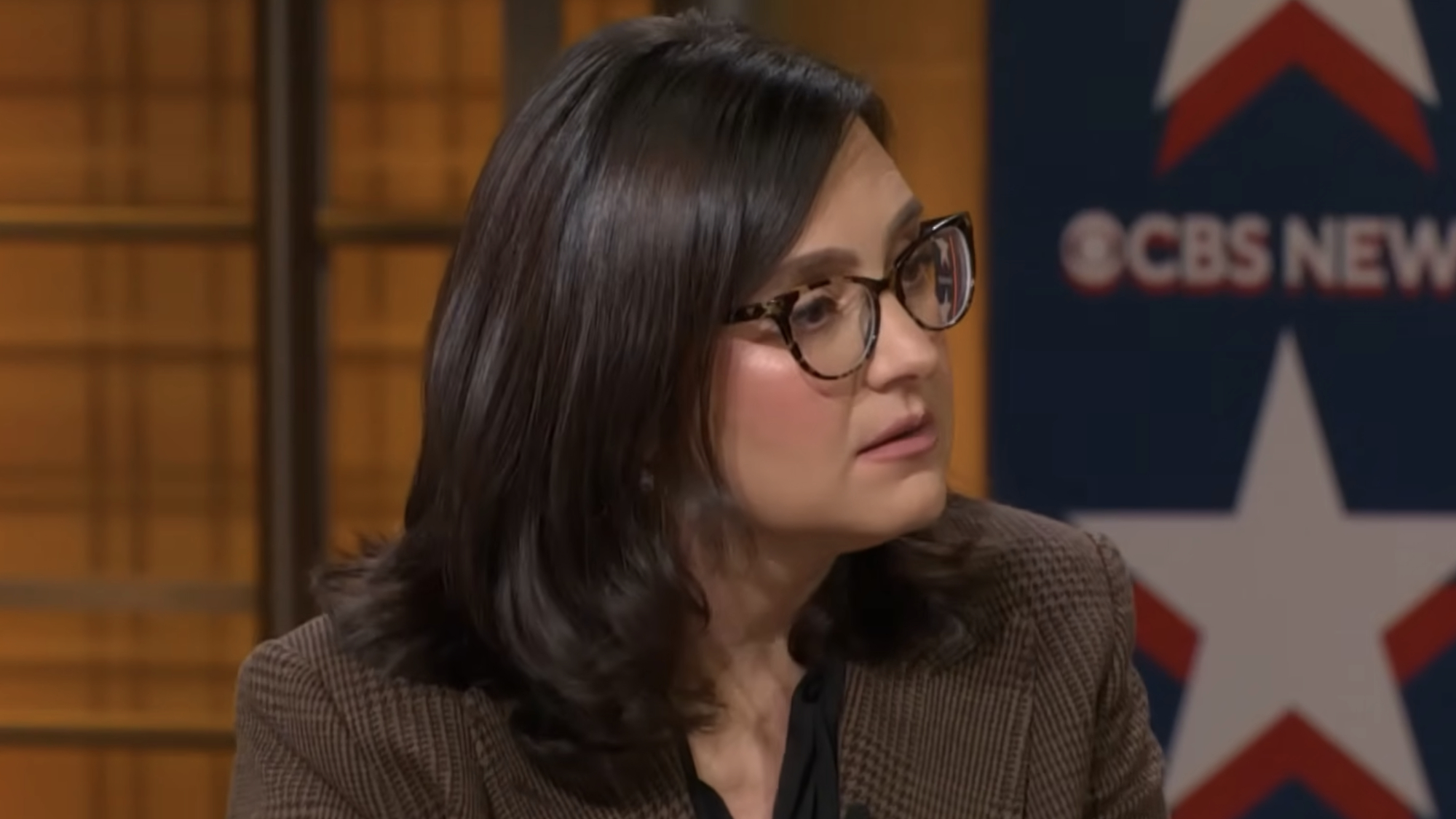 Bari Weiss speaks during a town hall with Erika Kirk.