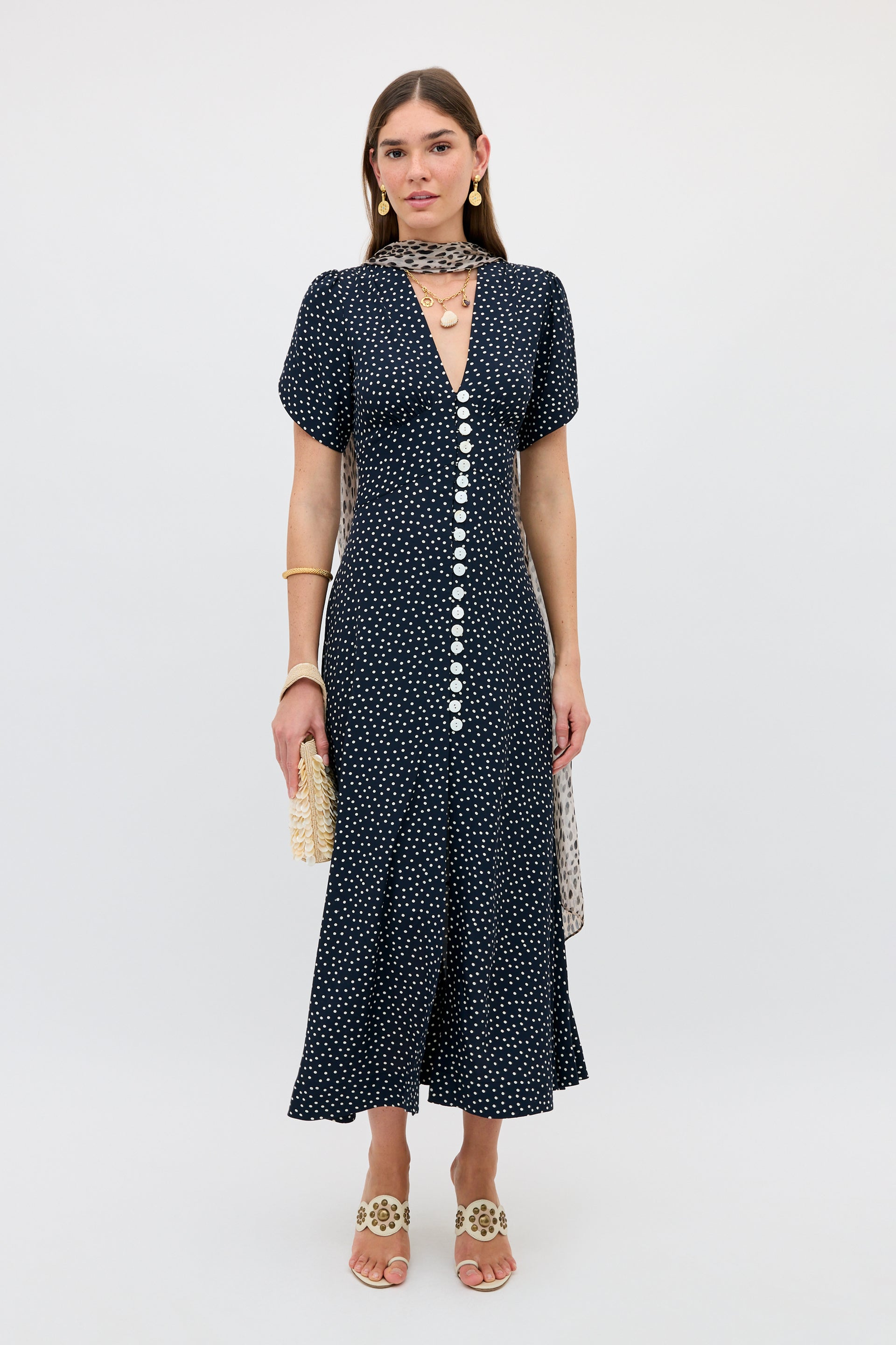 Novara Crepe Midi Dress in Painted Spot Midnight Navy