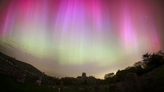 The aurora over Corfe Castle in Dorset, UK