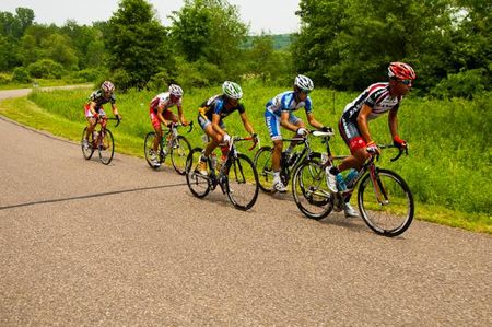 Lucas Romero Amaran (Jamis Sutter Home) leads the early break towards KOM #1.